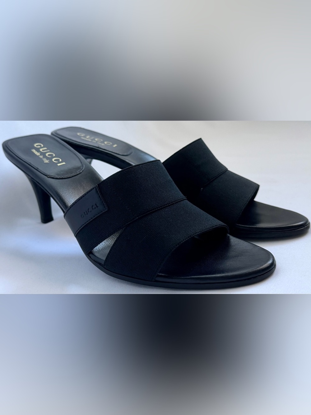 Gucci Vintage Y2K Tom Ford Era Black Elastic Cross Strap Mule Heels Italy 7B